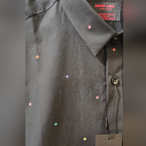 Jared Lang After Hours Star Print Button Down Shirt Black Men's Size Medium - Picture 5 of 10